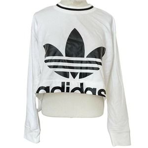 Adidas Originals Sweatshirt Cropped Trefoil White Womens size Small ED4759